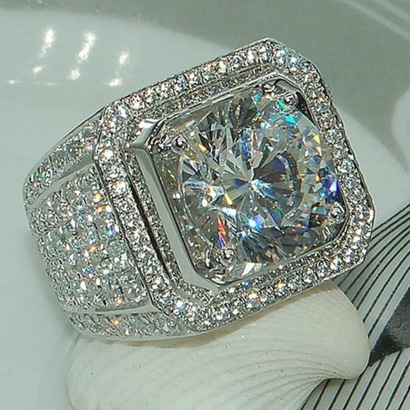 Huge XL 6.00 CTW. Men's Diamond Ring 18k White Gold  ⭐  Must See  ⭐ - Picture 3 of 7